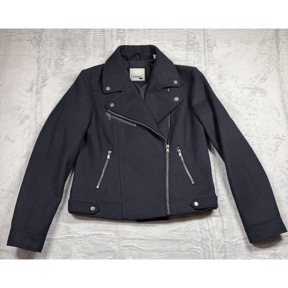 Levi's Wool Blend Moto Biker Jacket Navy Women's M